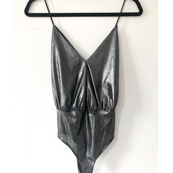 Zara Tops - Zara Silver Metallic Strappy Bodysuit